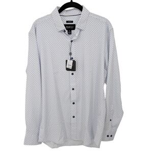 Kenneth Cole Awearness Shirt Mens Medium White Blue Geometric Slim Fit Stretch